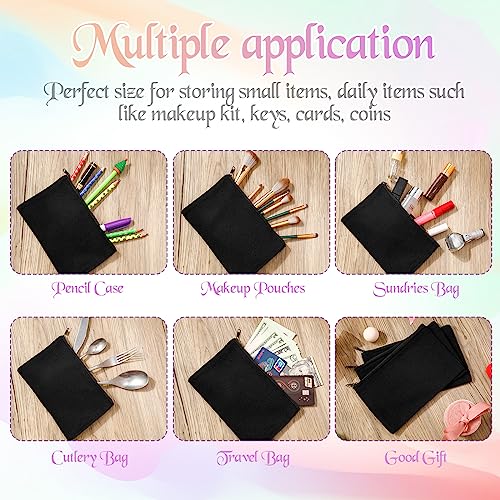 Fainne 100 Pack Canvas Makeup Bags Bulk 7.1 x 4.3 Inch Blank DIY Craft Canvas Pencil Pouch Pencil Case Multi Purpose Travel Toiletry Zipper Pouch Cosmetic Bags for Stationary Storage(Black)