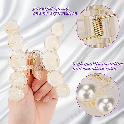 Leezmark 6 PCS Pearl Hair Clips, Wedding Hair Clip for Thick Long Thin Curly Hair White Fancy Big Claw Clips Hair Accessories for Women, Girls