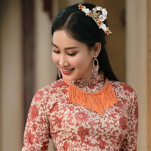 5 Pcs Butterfly Chinese Tassel Hair Stick Peony Flower Crystal Pearl Hanfu Hair Pins Classical Floral Wedding Headpiece Brides Hair Jewelry Accessories for Updo Long Hair Women Girls