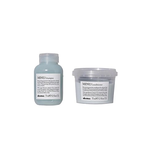 Davines MINU Protective Shampoo & Conditioner for Color Treated Hair, Adds Shine, Detangles, Keeps Hiar Bright & Shiny, Color Retention, Travel Set