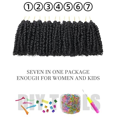Super Short Passion Twist Crochet Hair for Black Women and Kids-4 Inch 7 Packs Natural Black Pre Looped Pretwisted Passion Twist Hair,Bob Spring Kinky Twist Bohemian Curl(4"-7P,1B#)