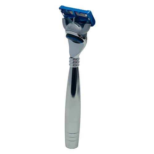 G.B.S Men's Shaving Kit - 5 Blade Razor Stainless Durable Wide Handle for Strong Grip, Shaving Brush, Razor + Brush Stand, Chrome shaving Bowl & All-natural Shave soap