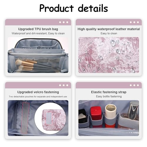 BOYATU Travel Makeup Bag for Women: Large Capacity Make up Bag with Compartments - Vegan Leather Cosmetic Bag set of 3 - Waterproof Toiletry Bag with Handle & Divider(E-1-Purple)