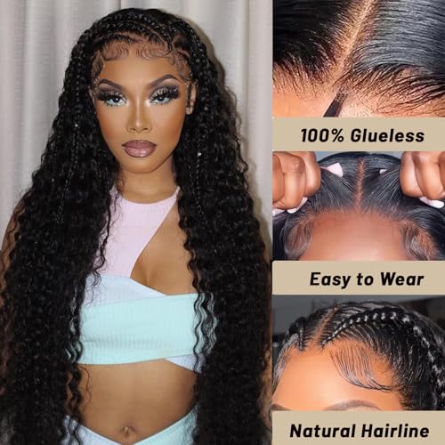 32 Inch Glueless Wigs Human Hair Pre Plucked Pre Cut 5x5 HD Lace Closure Wigs 180% Density Deep Wave Lace Front Wigs Human Hair With Baby Hair Wigs for Women Natural Black