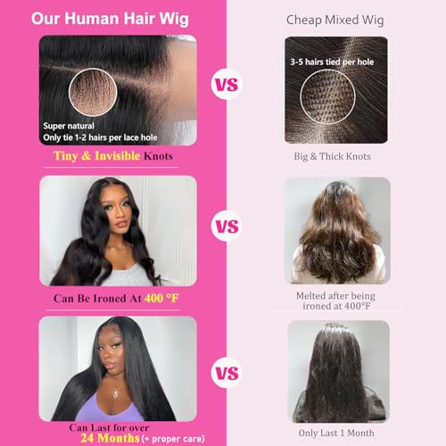 CUTE BEIN [2-Year Life, 100% Human Hair, 250g/pc, 250% Density 13x6 HD Straight Lace Front Wigs Human Hair Pre Plucked, [0.1mm Ultra-Thin HD Lace], Free Part 28 Inch