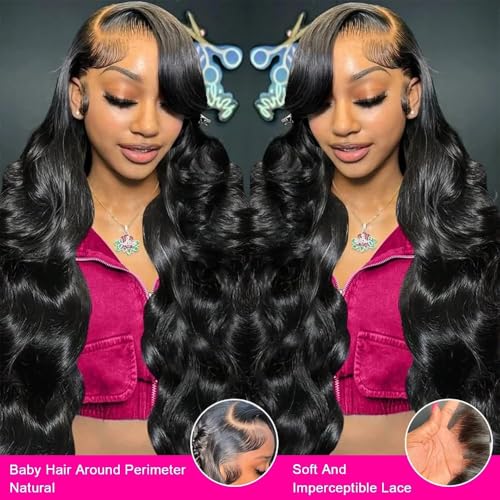 Lzlefho 28 Inch 13x6 Body Wave Lace Front Wigs Human Hair Pre Plucked 250% Density HD Lace Frontal Wig Human Hair For Women Body Wave Glueless Wigs With Baby Hair