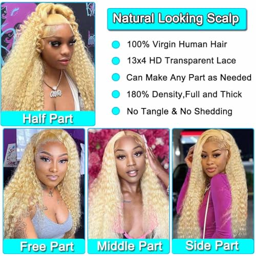 613 Lace Front Wig Human Hair 180 Density Blonde Wig Human Hair Wet and Wavy Wigs for Black Women Glueless HD Lace Frontal Wigs (28 Inch)
