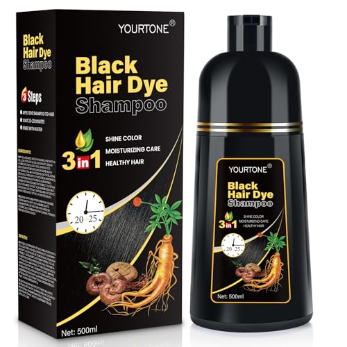 Black Hair Dye Shampoo Instant & Easy 3-in-1 Hair Color Solution for Men and Women - Herbal Formula, Ammonia-free, Lasts 30 Days - 16.90 oz