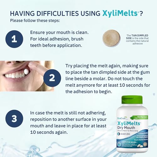 Oracoat XyliMelts for Dry Mouth Night Time or Day - Moisturizing Dry Mouth Adhering Discs, Sugar Free with Xylitol, 100 Count, Mild Mint Flavor, 8-Hour Relief