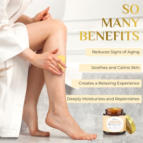 Frankincense Balm 4oz, Frankincense Essential Oil with Myrrh for Soothing Relief, Muscle Relaxation, Boswellia Serrata, Olive Oil, Vitamin E, Moisturizer for Dry, Cracked Skin