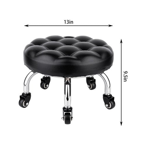 OBMMIRAO Pedicure Stool Low Roller Seat,Swivel stools Round Stool with Wheels, Black Low Chair with Wheels,PU Leather (Black StyleB)