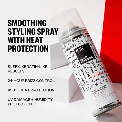 IGK GOOD BEHAVIOR Spirulina Protein Smoothing Spray | Keratin Like Treatment + Frizz Control + Heat Protectant | Vegan + Cruelty Free |