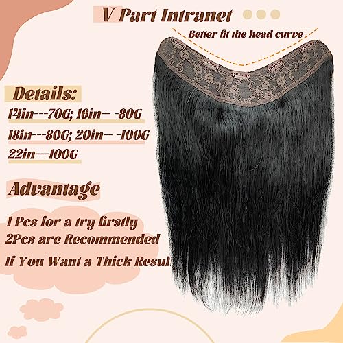 Clip in Hair Extensions Real Human Hair,Jet Black One-piece Hairpieces with 5 Clips Double Weft Black Clip in Extensions 3/4 Full Head for Thin Hair Straight Clip in 16" 80g