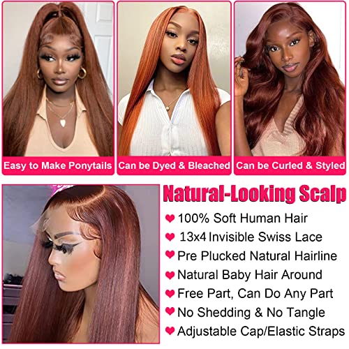 Reddish Brown 30 Inch Lace Front Wig Human Hair 13x4 Straight Lace Front Wig Pre Plucked With Baby Hair HD Lace Frontal Wigs for Black Women 180% Density