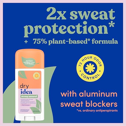 Dry Idea Plant Based Antiperspirant with Aluminum Sweat Blockers Invisible Solid Deodorant for Women ? Fresh Breeze Scent, 2X Longer Sweat Protection, 72Hr Sweat & Odor Control for Sensitive Skin, 1pk