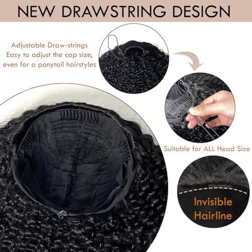 LESLY 24 Inch Kinky Curly Half Wig Human Hair 200 Dnsity 3 IN 1 Half Wig With Drawstring Seamless Clip Ins Flip Over Glueless Wigs Beginner Friendly Headband Wig For Women.