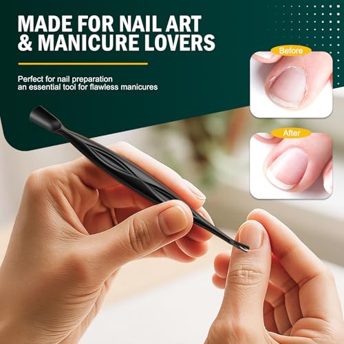 FVION 2-in-1 Cuticle Pusher with Fork, Cuticle Trimmer Dual End Cuticle Remover, Stainless Steel Nail Cuticle Care Tool for Manicure & Pedicure ? Black