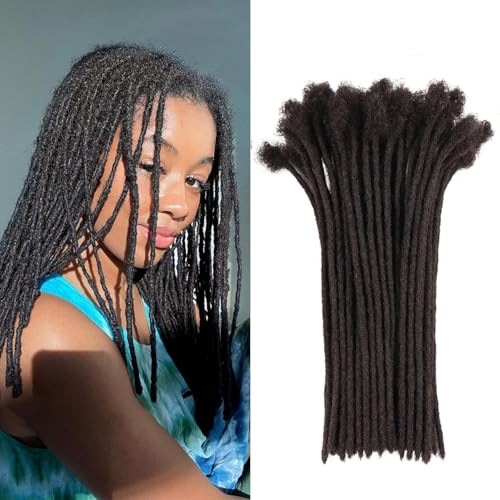100% Loc Extensions Human Hair, 14Inch 0.6cm 40 Strands Handmade Dreadlock Extensions for Men Women Kids (#Natural Black)