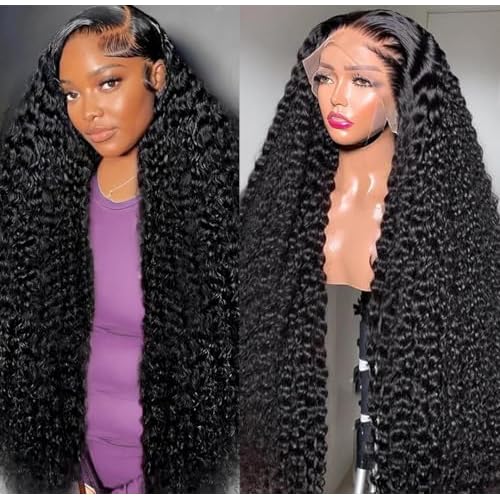 28Inch 13X6 Lace Front Wigs Human Hair 200% Density Deep Wave HD Transparent Lace Front Wigs Human Hair Pre Plucked Glueless Wigs Deep Curly Human Hair for Women With Baby Hair