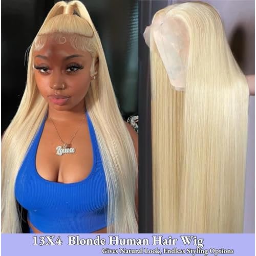 SIYUSI 32Inch 613 Lace Front Wig Human Hair,13x4 HD Transparent Lace, 200% Density Straight Brazilian Blonde Wig, Pre-Plucked with Baby Hair