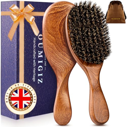 Boar Bristle Hair Brush Since 1965 British Craftsmanship, Handmade Natural Wooden Slick Back Hairbrush/Beard Brush, Pure Soft Bristles Gentle Detangling Women Men Kids Thin Fine Hair, Smooth & Shine