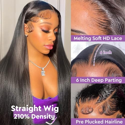 32Inch 13x6 Lace Front Wigs Human Hair 210 Density Straight HD Lace Front Wigs Human Hair Pre Plucked with Baby Hair Glueless Wig Virgin Hair Lace Front Wigs for Women (13X6 Straight Wig, 32Inch)