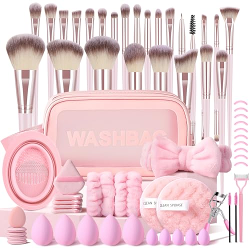 Pink Makeup Brushes Set Professional 66Pcs with Case Premium Synthetic for Foundation Concealer Blush Eyeshadow Powder Contour Makeup Brush Kit Face Eye Make up Brushes & Tools