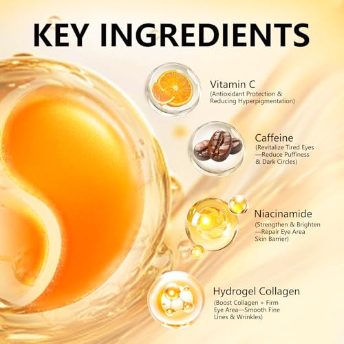 Under Eye Patches with Vitamin C & Caffeine 30 Pairs for Dark Circles, Fine Lines and Puffiness, with Niacinamide Hydra-Gel Collagen, Skin Care for Men & Women - 2 PACK