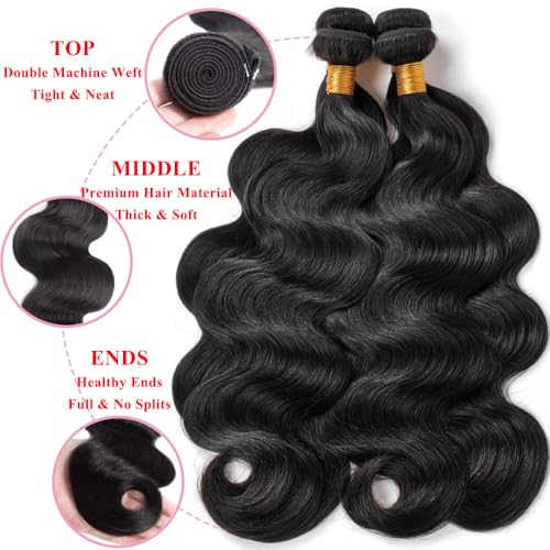 16A Human Hair Bundles 18 20 22 24 Inch Body Wave Bundles Human Hair 400g Brazilian Virgin Body Wave 4 Pieces Deals Brazilian Quick Weave Extensions Wet and Wavy Extensions Natural Black