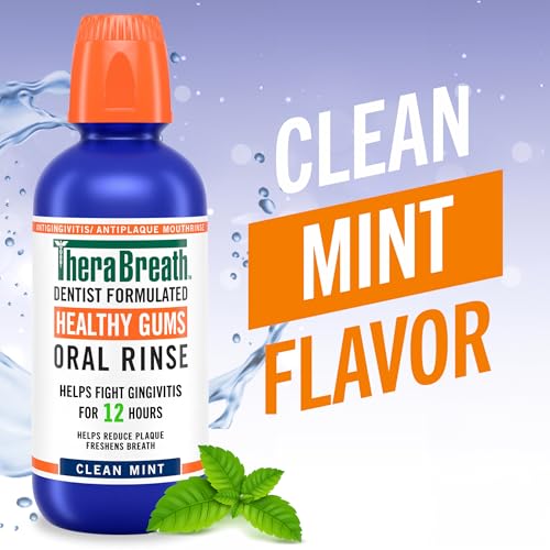 TheraBreath Healthy Gums Mouthwash Clean Mint, Antigingivitis, Dentist Formulated, 16 Fl Oz (2-Pack)