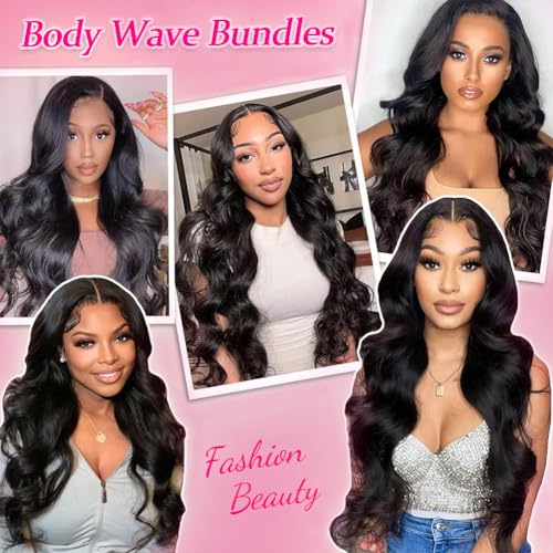 MDL 12A Grade Human Hair Bundles Body Wave Bundles Human Hair 26 28 30 Inch Unprocessed Brazilian Virgin Hair Body Wave 3 Bundles Human Hair Extensions for Black Women Natural Color(26 28 30 Inch)