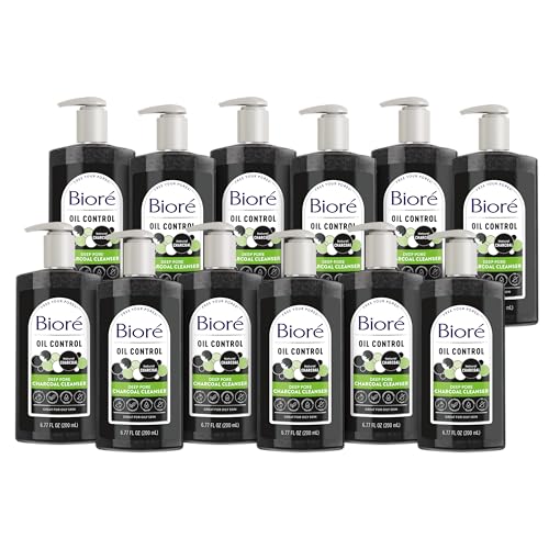 Biore Deep Pore Charcoal Face Wash, Daily Facial Cleanser for Dirt & Makeup Removal, for Oily Skin, 6.77 Oz, Pack of 12