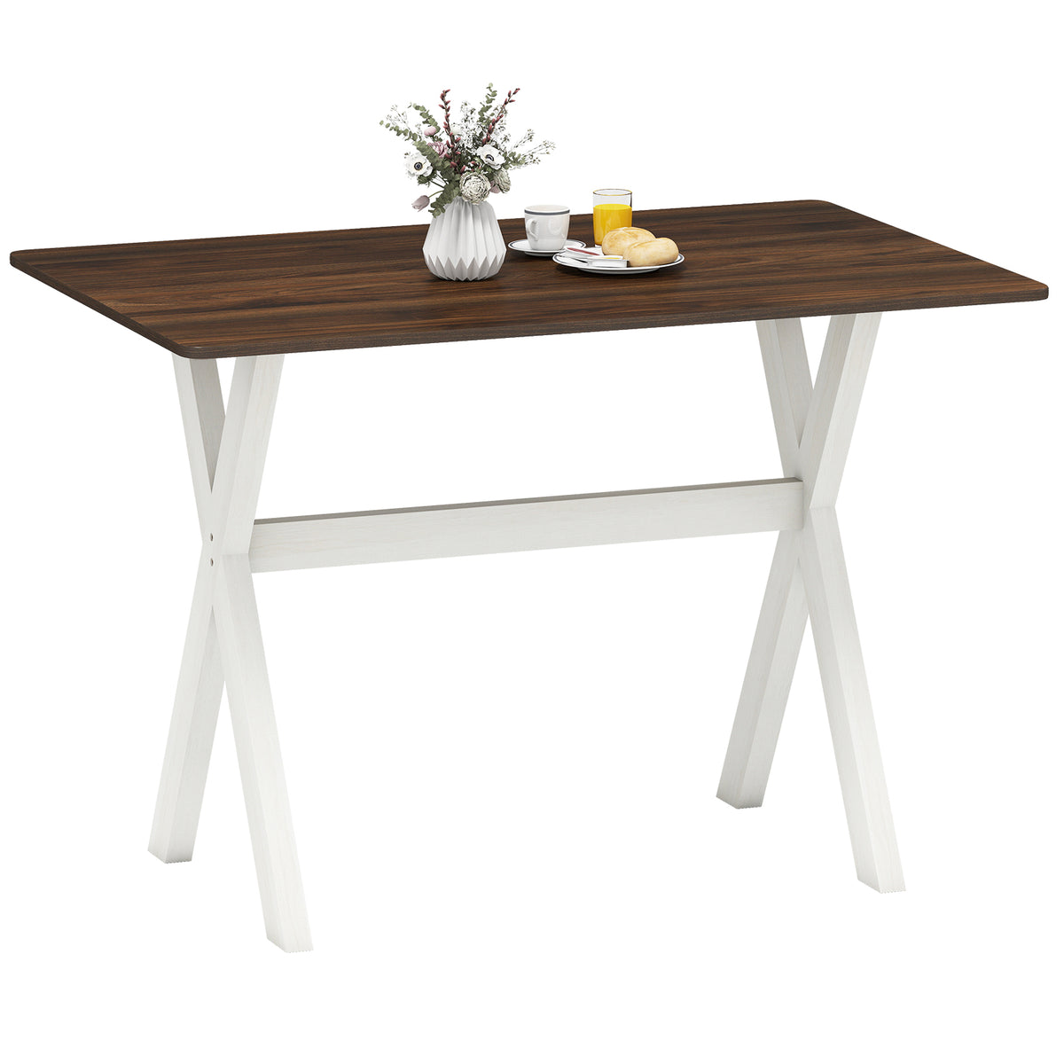 Wooden Dining Table with X-Shaped Frame - White