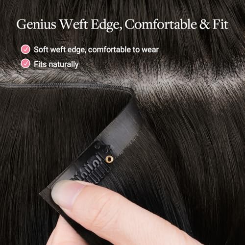 GOO GOO Genius Clip in Hair Extensions, 14inch 130g 9pcs, Seamless PU Clip in Hair Extensions, Straight Virgin Real Human Hair, 1 Jet black
