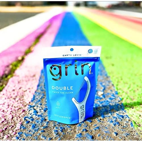 Grin Dental Floss |3 Packs of 60 (Double Twice The Clean Deux Fois Plus Propre), White, Total: 180, 1.0 Foot, 0.18 pounds