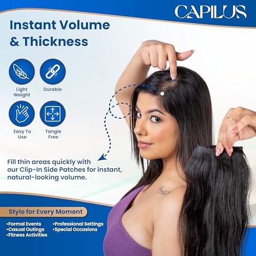 Capilus Clip-In Side Patches (Natural Black, 14 inch)
