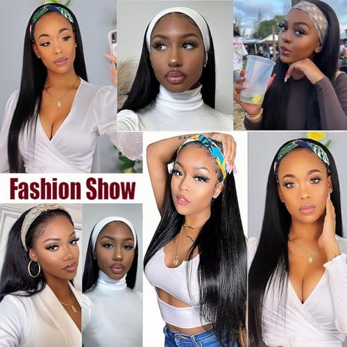 Headband Wig Straight Human Hair Wigs 28 inch None Lace Front Wigs Machine Made Virgin Headband Human Hair Wigs for Black Women Straight Human Hair Natural Color
