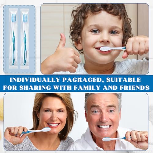 100 Pcs Prepasted Disposable Toothbrushes Individually Wrapped Pre Pasted Soft Bristle Tooth Brush Travel Toothbrush for Camping Guestroom Car Office School Hotel Homeless Gifts (Blue)