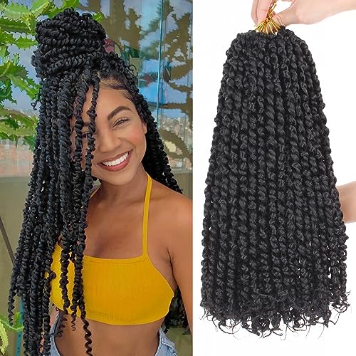 Leeven 8 Packs Passion Twist Crochet Hair 16 Inch Natural Black Bomb Pre Twisted Water Wave Crochet Braids Pre Looped Curly Bohemian Synthetic Braiding Hair Extensions for Women #1B