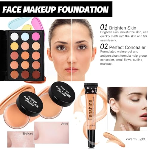 Fenshine All In One Makeup Kit for Women Full Kit, Makeup Gift Set for Women Beginners, Makeup Essential Starter Bundle Include Eyeshadow Palette Lipstick Eyebrow Pencil Brush Set (Type C)