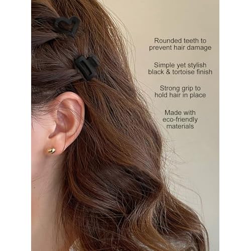 24 Small Hair Clips for Women Girls - Non-Slip Grip&Tangle-Free,Durable Plastic Mini Claw Clips (Tortoise & Black) for Thin/Medium Hair