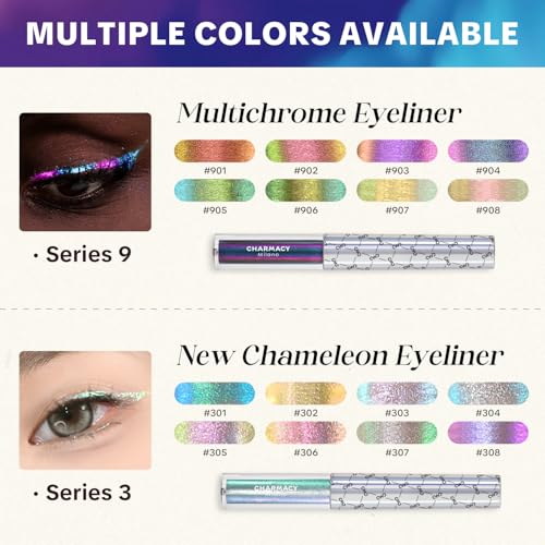CHARMACY Multichrome Eyeliner Liquid Liner, Glitter liquid eyeliner waterproof, Metallic Intense Color Shifting Colorful Eyeliner, Long wearing, Ultra-Fine Tip Smudge-proof, GREEN INDIGO 905