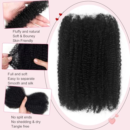 Dilekay Afro Kinkys Bulk Human Hair 16 Inch 2 Bundles 100g 100% Human Hair for Mini Twist Braiding Dreadlocks Extensions Locs Repair Afro Kinky Curly Hair Bulk Natural Black