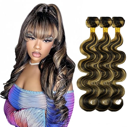 Blonde Body Wave Bundles Human Hair Highlight Bundles 24 26 28 Inch Niegmeag Brazilian Virgin Soft and Silky Remy Hair Extensions P1B27 Body Wave Bundle