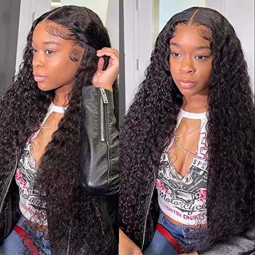 Water Wave Bundles with Closure 12A Unprocessed Brazilian Virgin Human Hair(18 20 22 24+16,Free Part) Bundles and Closure Ocean Wave Human Hair Bundles with 4x4 Lace Closure Natural Color