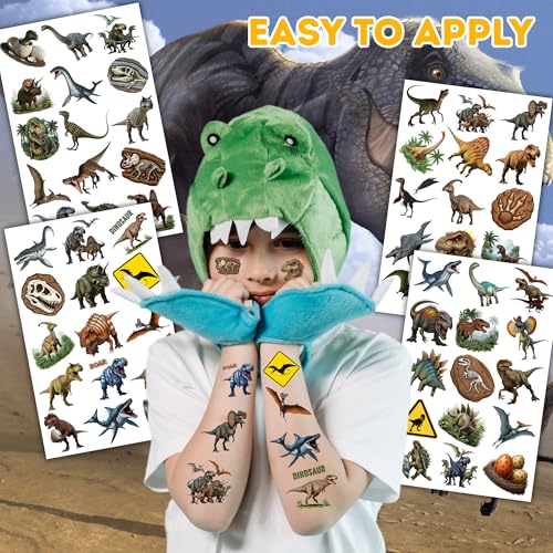 60PCS Dinosaur 3D Temporary Tattoos - Waterproof Temporary Tattoo Stickers for Birthday Decorations, Party Supplies, Party Favors, School Rewards Gifts