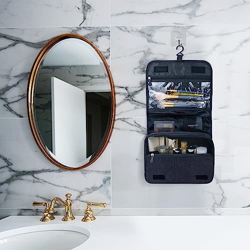 Large Capacity Toiletry Bag Travel Bag with Hanging Hook for Men and Women Waterproof Travel Cosmetic Bag Bathroom Storage Bag for Brushes Set,Full-Sized Shampoo,Toiletries,Accessories-Black