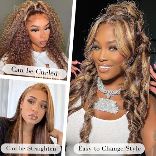 26 Inch 180% Density Ombre Lace Front Wig Human Hair 13x4 HD Transparent Body Wave Lace Front Wigs Human Hair 4/27 Colored Honey Blonde Lace Front Wig Human Hair Highlight Glueless Wigs