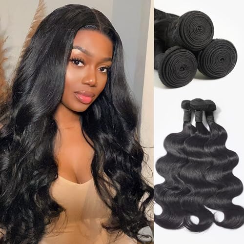 LUVME Human Hair Bundles Body Wave 16 18 20 inch, 100% Brazilian Virgin Human Hair Human Hair 3 Bundles, Unprocessed Double Weft 15A Grade, Soft & Full Natural Look for Black Women