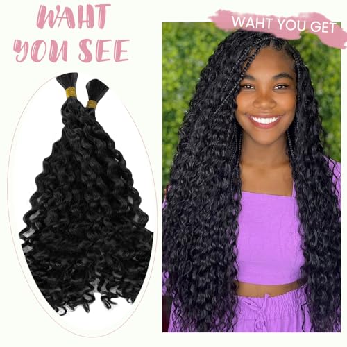 Belaved Human Braiding Hair for Boho Braids 2 Bundles 100g Water Wave Bulk Boho Knotless Braids 18 Inch Natural Color Curly Bohemian Wet and Wavy Human Hair Extensions No Weft
